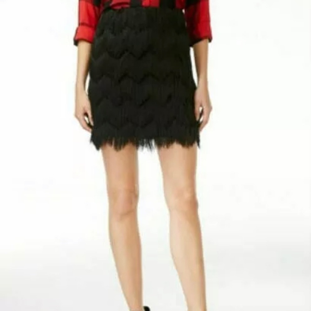 MAISON JULES Mini Skirt Hairy Fringe Geneva Black